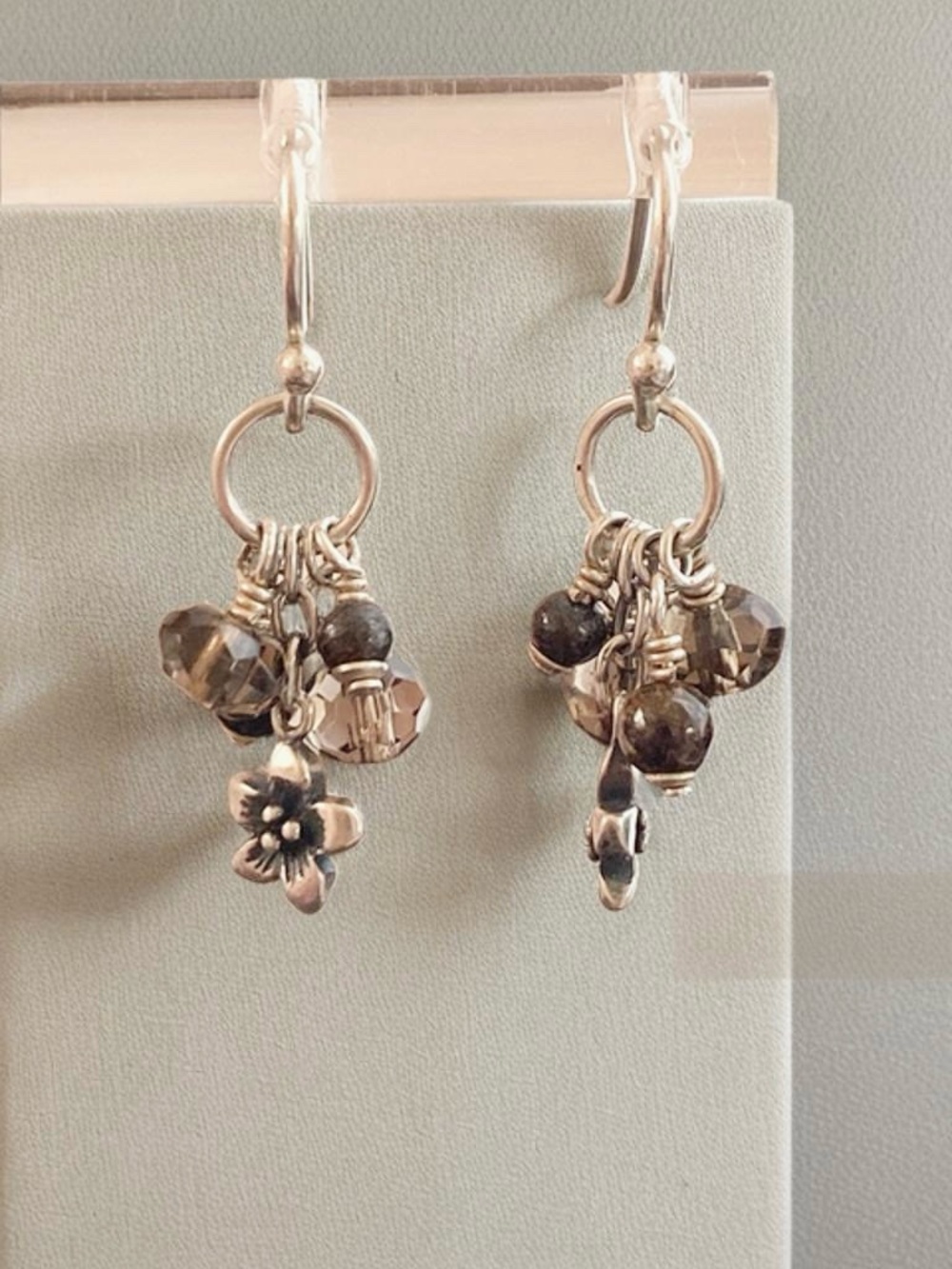 Silpada Sterling Silver Floral Cluster Dangle Earrings - Smoky Quartz W1763
